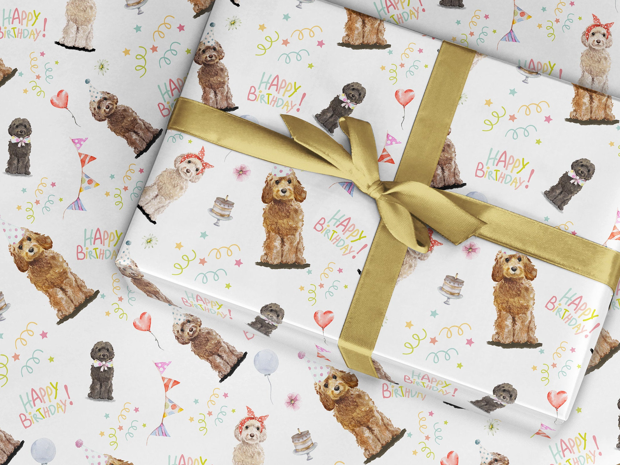 Cockapoo Birthday Wrapping paper Dog pet gift wrap sheets | Etsy