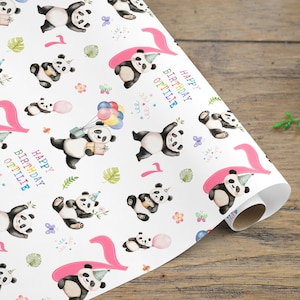 Elk nummer Panda verjaardagscadeau inpakpapier, per meter rol of vellen, inpakpapier voor meisjes of jongens, inpakpapier voor kinderen, schattig pandacadeau