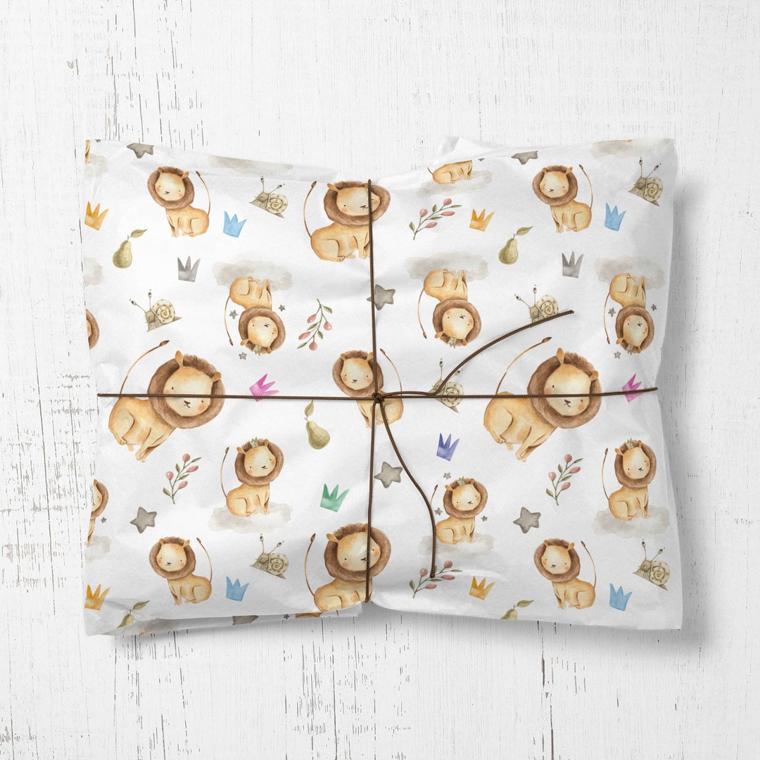 Lion Wrapping Paper, Jungle Wrapping Paper, Kids Birthday Gift Wrap, Christening Wrapping Paper