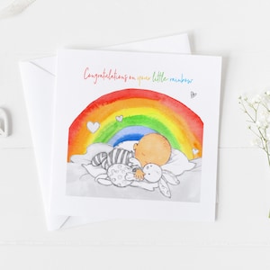 Tarjeta de bebé arco iris personalizada - Nueva tarjeta de niña bebé, Felicitaciones eres una nueva tarjeta de abuelo, tarjeta de hermana mayor, tarjeta de nueva madre