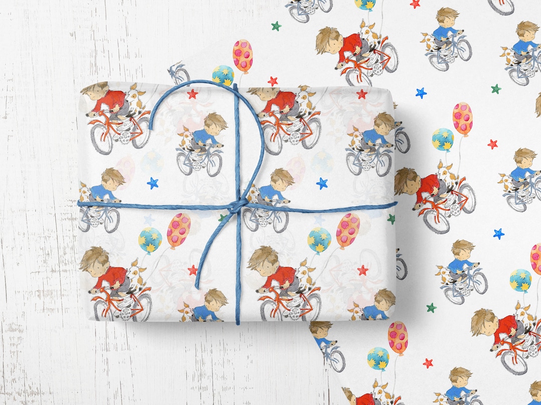 Boys on Bike Wrapping Paper Wrapping Paper Birthday Cycling Etsy