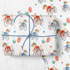 Jungen auf Fahrrad Geschenkpapier, Geschenkpapier Geburtstag Radsport Sportpapier