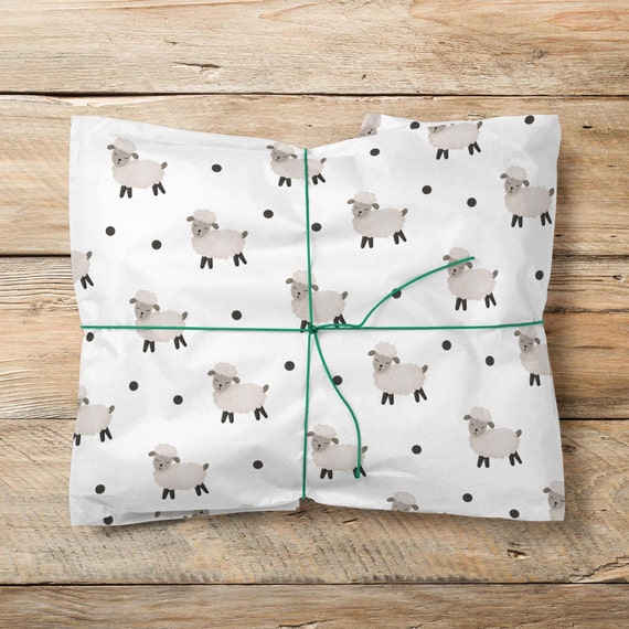 Set of 5 Baby Lamb and Sheep Wrapping Paper Sheets, Baby Girl Gift Wrap,  Farm Paper Baby Shower, Little Girl Birthday Party, 