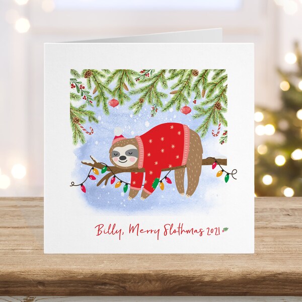 Sloth Christmas Card & Wrapping Paper, Sloth gift and wrap, Holiday Christmas Card, Sloth xmas card Sloth gift wrap, fun kids Sloth gift
