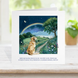 Carte commémorative de chien Golden Retriever, carte de deuil d'animal de compagnie de pont arc-en-ciel, carte de deuil d'animal, désolé pour votre chien de perte, carte d'endormissement