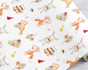 Wrapping Paper Roll,  Birthday Woodland Forest Animal