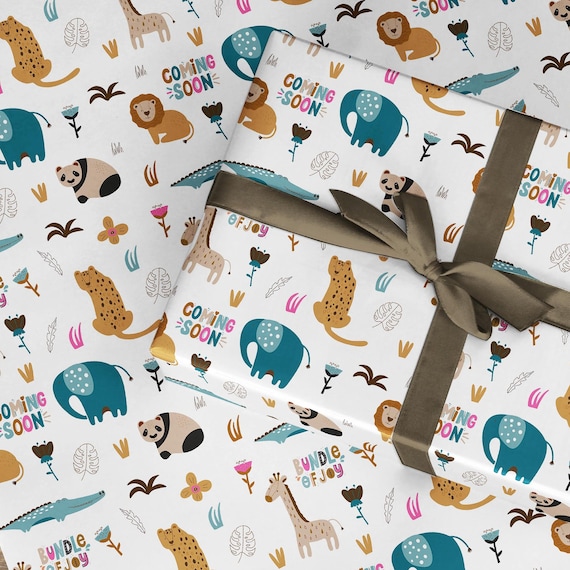 Gift Wrap 2 Sheets Wrapping Paper Baby Boy & 1 Gift Tag 50x70cm