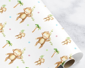 Monkey Wrapping Paper Roll: Kids Birthday Gift Wrap