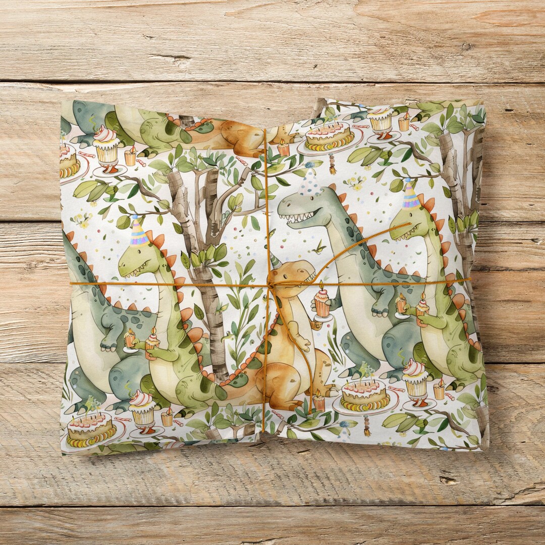 Dinosaur Wrapping Paper, Dino Gift Wrap, T Rex Birthday Party Paper
