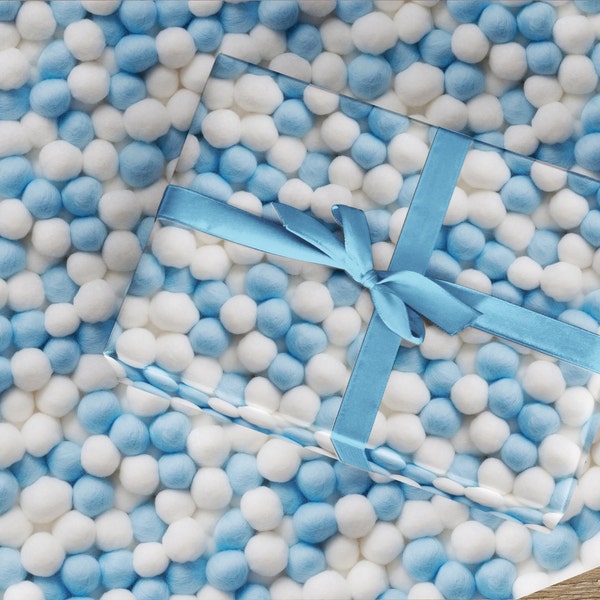 Boules de coton bleu 3D pour bébé, nouveau papier cadeau inhabituel pour bébé, effet 3d amusant, cadeau de baby shower, emballage cadeau pastel fantaisie, nouveau garçon