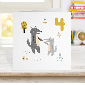Carte d’anniversaire pour enfants de tout âge, carte d’anniversaire pour bébé loup avec un numéro, 1er 2e 3e 4e 5e carte d’anniversaire carte moderne contemporaine enfants