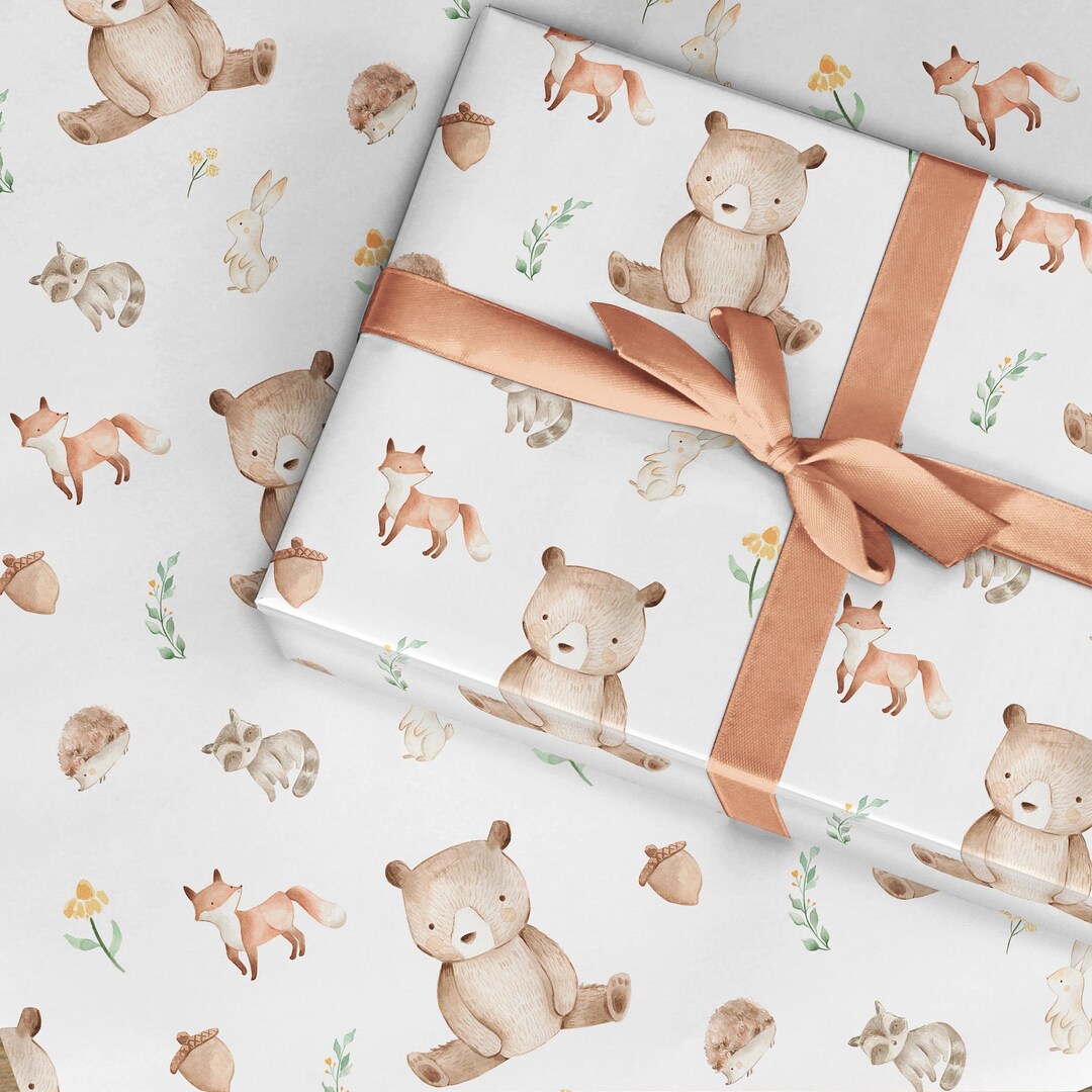 Central 23 Baby Shower Wrapping Paper Neutral - 6 White Gift Wrap Sheet - Musical Animals - Birthday Wrapping Paper Girls Boys Kids - Comes with Fun