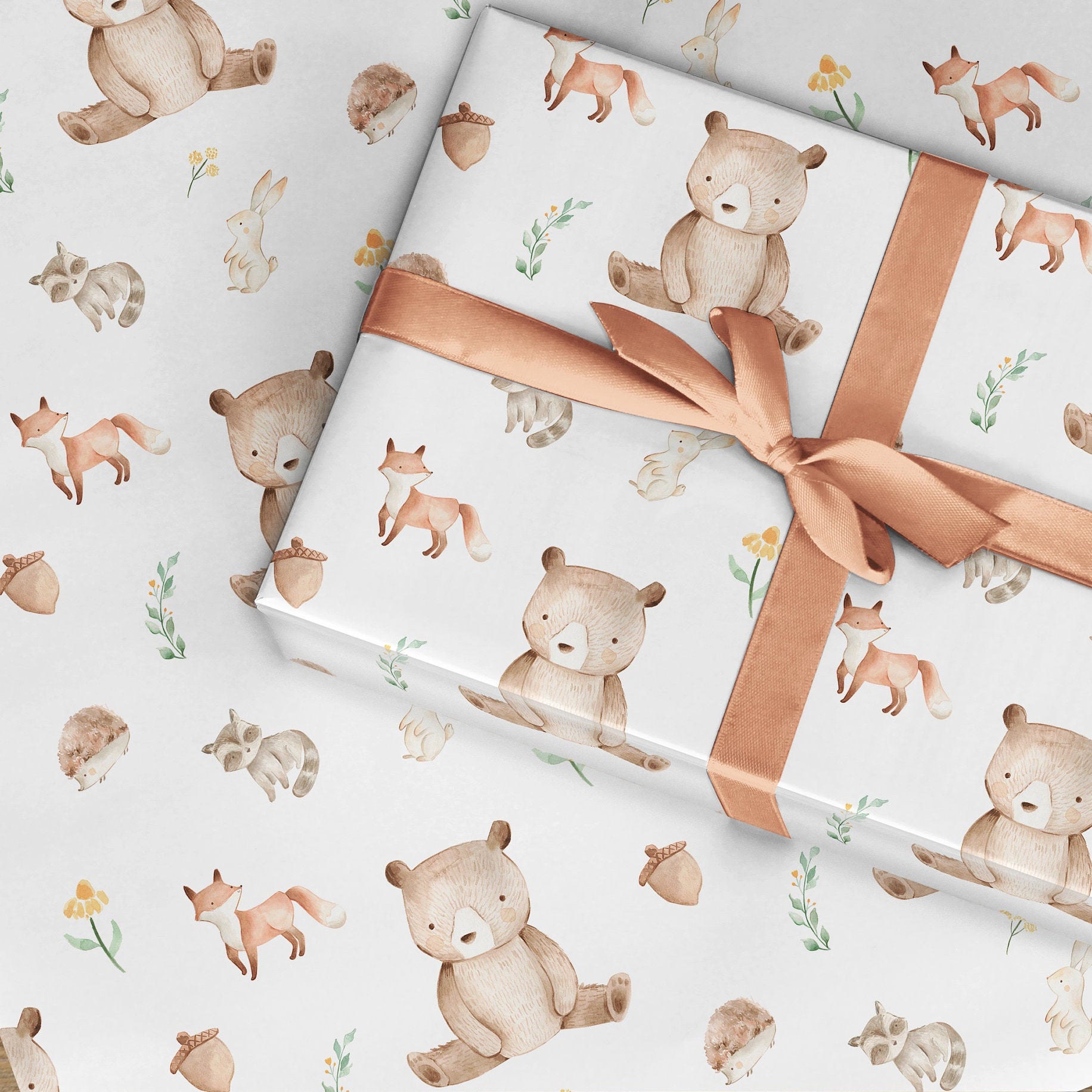 Scandinavian Woodland Wrapping Paper, Charming Forest Animals Illustration,  Perfect for Gift Wrapping, Ideal Birthday or Christmas Gift