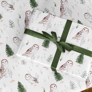 Owl Christmas Wrapping Paper, Nature Christmas Gift Wrap, Xmas Gift Wrap, Watercolour Christmas Wrapping Paper, Bird Gift Wrap, Drawer Liner