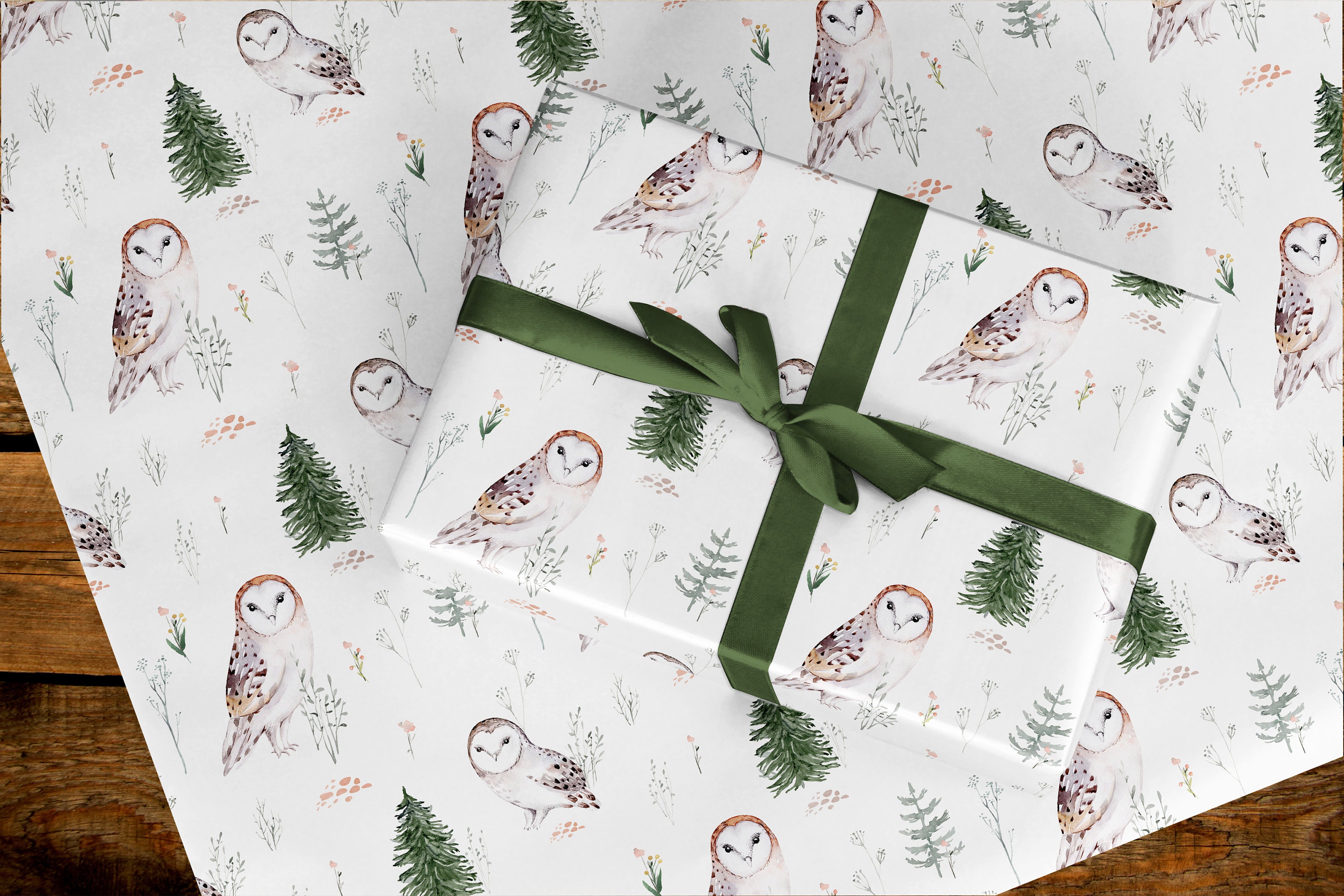 Owl Christmas Wrapping Paper Nature Christmas Gift Wrap Xmas