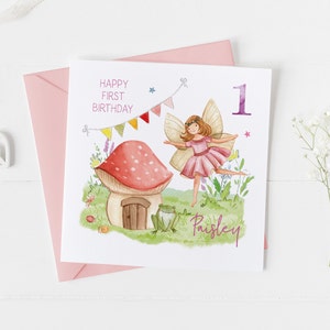 Any age, Fairy 1st Birthday Card, Kids birthday card, Personalised Toadstool House Fairy House Birthday, Girls 1st Birthday Card
