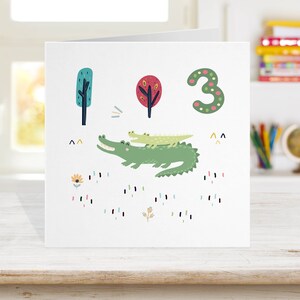 Cartão de aniversário para crianças de qualquer idade, cartão de aniversário de bebê crocodilo com um número, 1º 2º 3º 4º 5º 6º 7º 8º 9º 10º gênero do cartão de aniversário