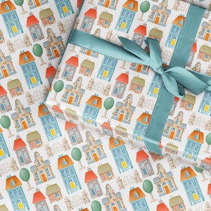 Papier d'emballage pour maison neuve, emballage cadeau pour maison neuve, première maison de pendaison de crémaillère, papier aquarelle, papier d'emballage d'anniversaire, enseigne de maison mignonne 3
