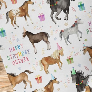Any Age Personalised Horses Wrapping Paper Roll, Happy Birthday Pony, fun Kids birthday gift wrap, Cob Welsh Cute 1st 2 13 4 5 6 7 8 9 10 11 image 4