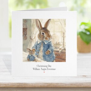 Jungen Taufkarte, Jungen neue Babykarte, Kaninchen blaues Hemd, Aquarell Illustrationen, Sohn Enkel Patensohn, Glückwünsche Ankunft 11