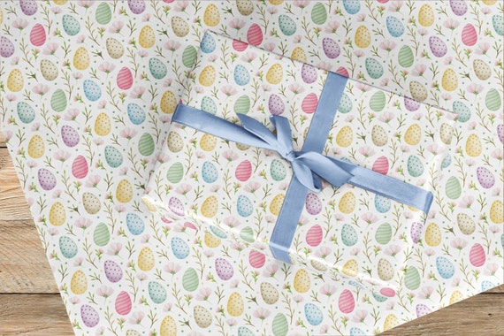 Carta Da Regalo Pasqua - 8 Fogli 70x50 Cm, Motivi Pulcini E Coniglietti, Con Forbice E Nastro - Foto 3