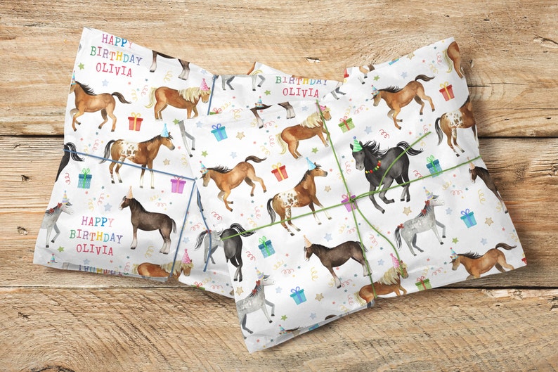 Any Age Personalised Horses Wrapping Paper Roll, Happy Birthday Pony, fun Kids birthday gift wrap, Cob Welsh Cute 1st 2 13 4 5 6 7 8 9 10 11 image 5