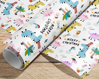 Dinosaur Christmas Wrapping Paper Roll: Fun Dino Gift Wrap