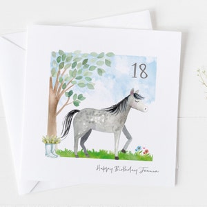 Paard verjaardagskaart bijpassend inpakpapier beschikbaar, elke leeftijd, grijze verjaardagskaart voor, paardenkaart paardensport, paard geschenken decor idee 7