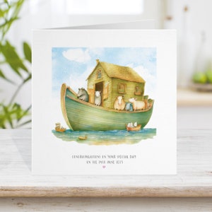 Tarjeta de Bautismo del Arca de Noé, Tarjeta de Bautizo Personalizada, Barco Animal, Padrino Madrina Padrino Dios Jesús Religioso. Caprichoso NA5