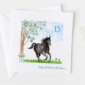 Paard verjaardagskaart bijpassend inpakpapier beschikbaar, elke leeftijd, zwarte verjaardagskaart voor, paardenkaart paardensport, paard geschenken decor idee 2