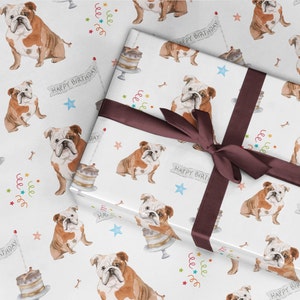 Papier d'emballage de bouledogue anglais, carte d'anniversaire de bouledogue anglais, feuilles d'emballage cadeau pour animaux de compagnie bouledogue, papier d'emballage de chien Bully, emballage d'animal