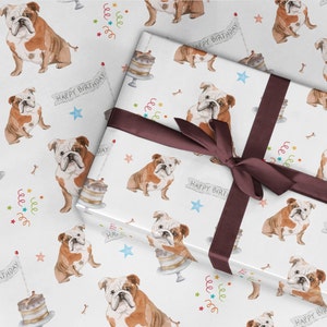 English Bulldog Wrapping paper,  English Bulldog birthday card,  Bulldog pet gift wrap sheets, Bully dog wrapping paper, animal wrapping