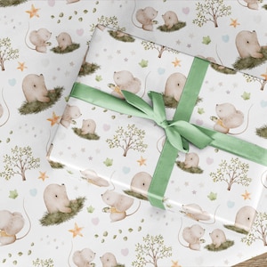 Papel de regalo con diseño de ratón y topo, papel de regalo para el día de la madre, papel de regalo para cumpleaños, ilustraciones de acuarela en papel de lujo, diseño de criaturas del bosque