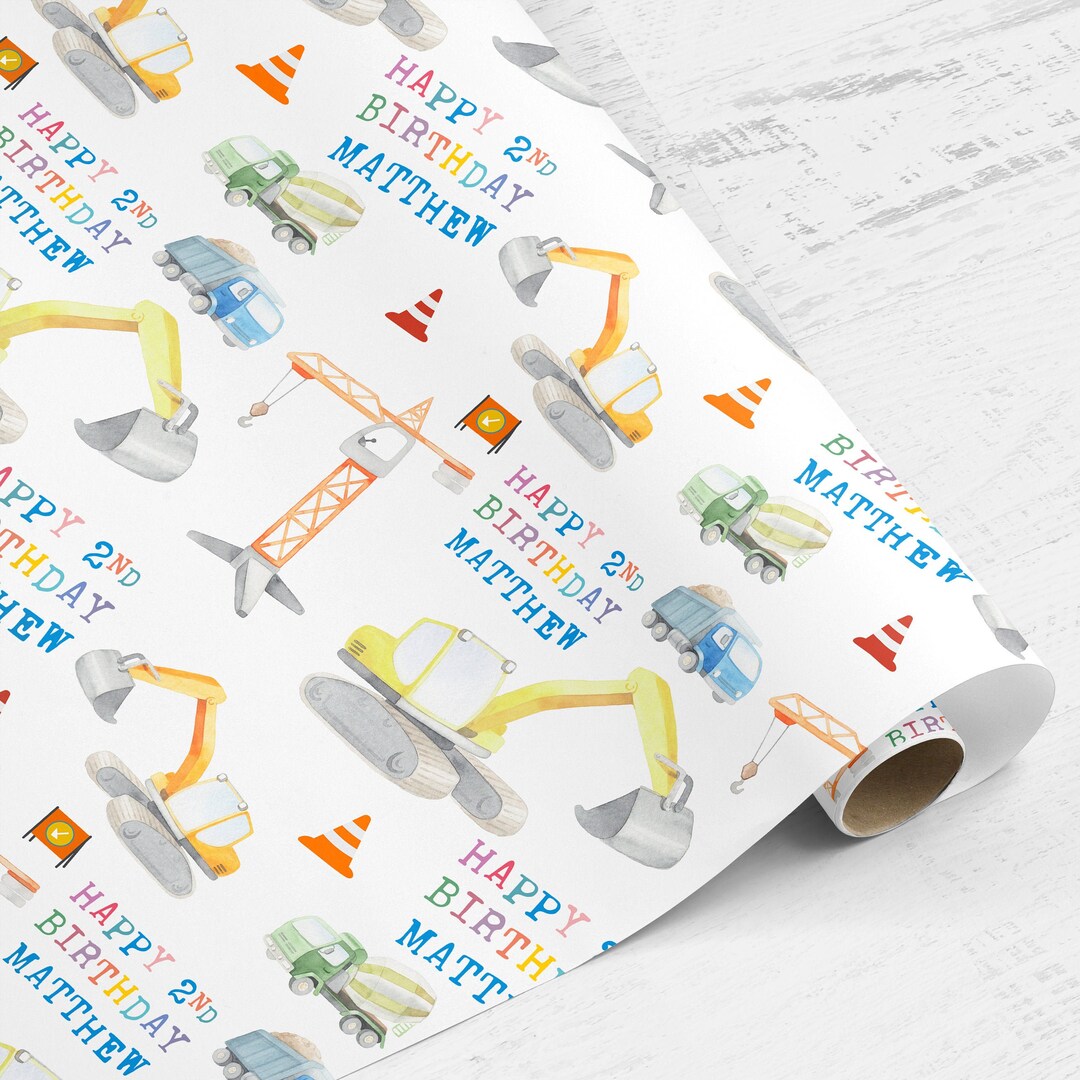 Wrapping Paper Roll Personalised Any Age Builder Construction Crane