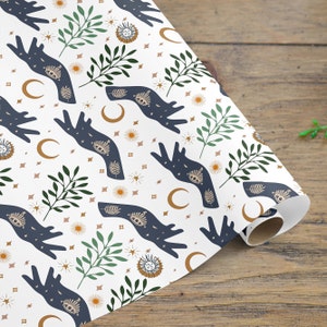 Rollo de papel de regalo de bruja verde, mano de diosa, aquelarre wiccan, rollo de papel de regalo de bruja, papel de regalo de Wicca, papel de regalo de diosa, regalo de péndulo