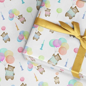 Geschenkpapier zum 1. Geburtstag, Bär, Geschenk 1 Geburtstag Mädchen, Geschenk zum 1