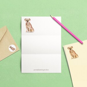 10x Border Terrier Schreibset mit Aufklebern und Umschlägen, Füllstoff, Schreibpapier Elfenbein, Hundebrief, personalisiertes Hundebriefpapier