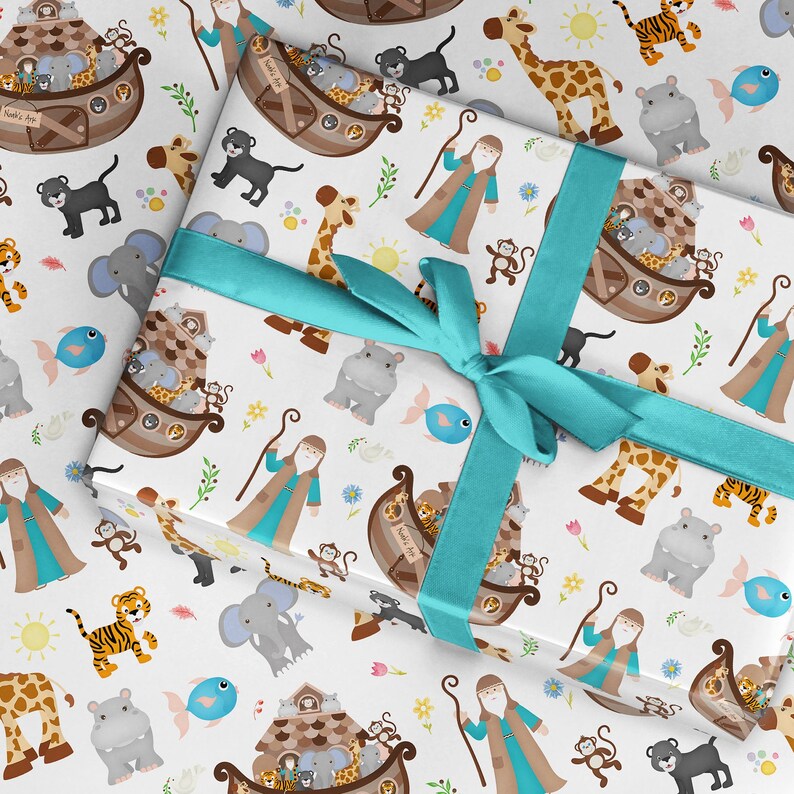 Noah's Ark Christening Wrapping Paper Godson Goddaughter Etsy UK