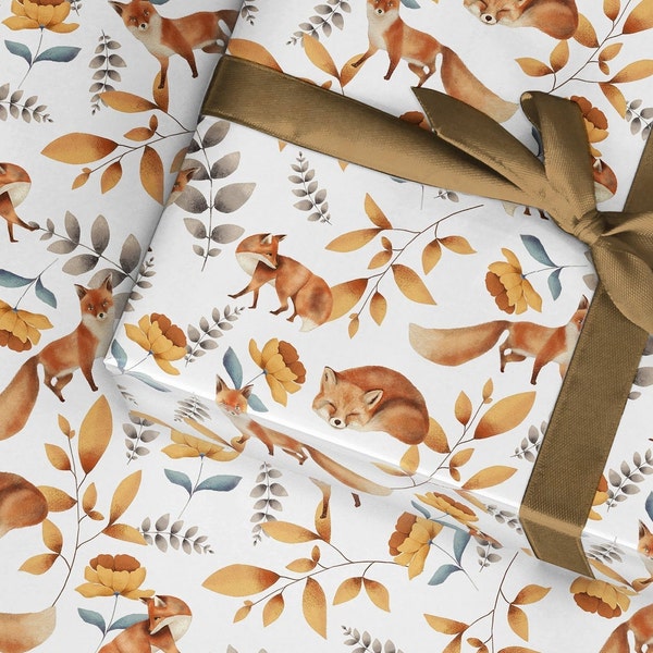 Wrapping Paper Roll, Fox wrapping paper, geschenkpapier, scrapbook paper, woodland wrapping paper, decopatch paper, woodland party