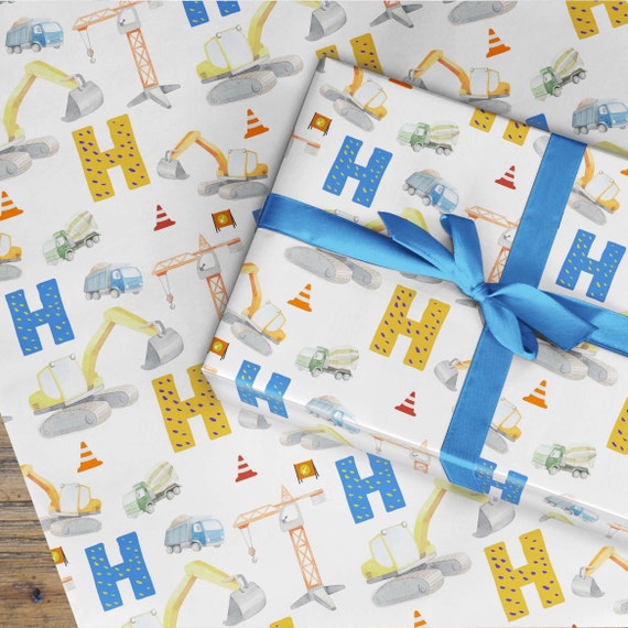 Personalised Initial Builder Wrapping Paper, Construction Crane Digger  Wrapping Paper, Boys Mens Wrapping Paper, Digger Driver Crane Driver 