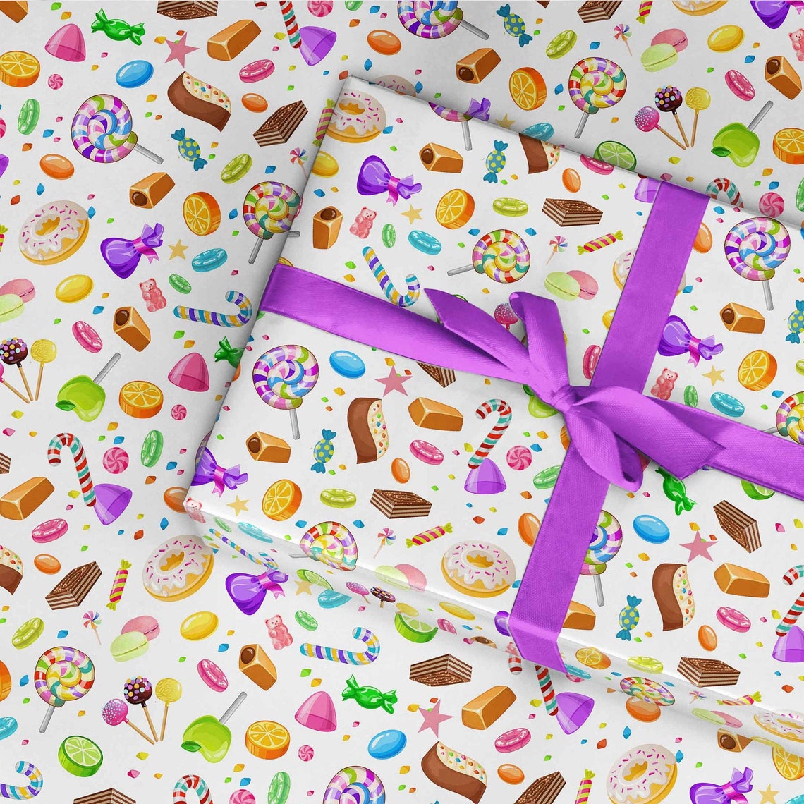 Sweets wrapping paper roll uk candy gift wrap sweetie | Etsy