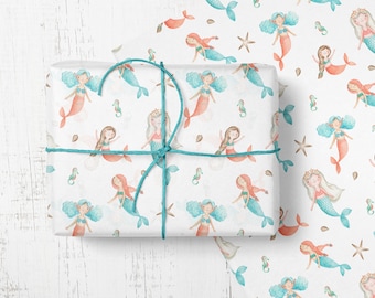 Mermaid Wrapping Paper, Kids Birthday Gift Wrap
