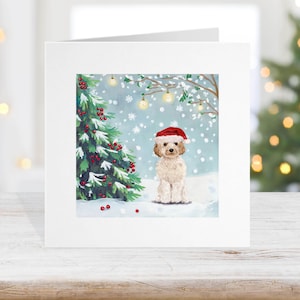 Confezione di biglietti di Natale Cockapoo - Personalizzati, cane Cockapoo con orecchie bianche e marroni, biglietto di Natale per cani, biglietto d'amore dal cane domestico