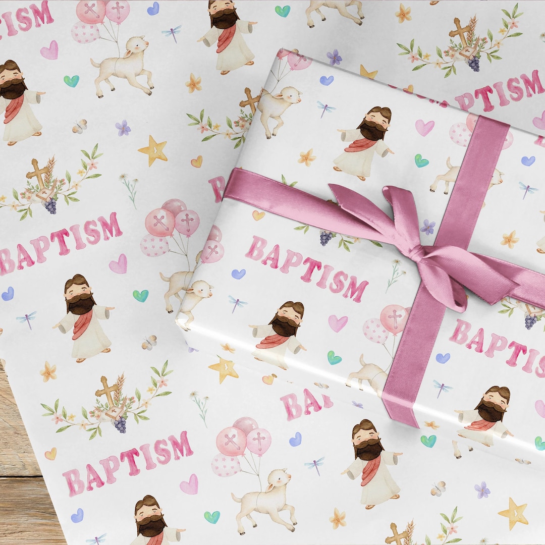 Baptism Blue Pink or Rainbow Wrapping Paper Roll, Pink Baptised Gift Wrap, Church Baptism, Jesus
