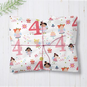 Papel de regalo para cualquier edad, papel de regalo para el cuarto cumpleaños, papel de regalo de hadas, papel de regalo de cumpleaños para niños, cuarto cumpleaños 1 2 3 4 5 6 Número de cumpleaños