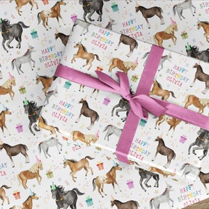 Any Age Personalised Horses Wrapping Paper Roll, Happy Birthday Pony, fun Kids birthday gift wrap, Cob Welsh Cute 1st 2 13 4 5 6 7 8 9 10 11 image 3