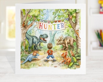 Personalized Dinosaur Birthday Card: Kids Any Age, Matching Wrapping Paper
