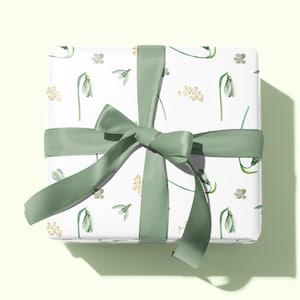 Papier cadeau perce-neige, papier cadeau botanique, feuilles d'emballage cadeau de luxe printanières, papier classique et joli, papier cadeau idéal pour la fête des mères