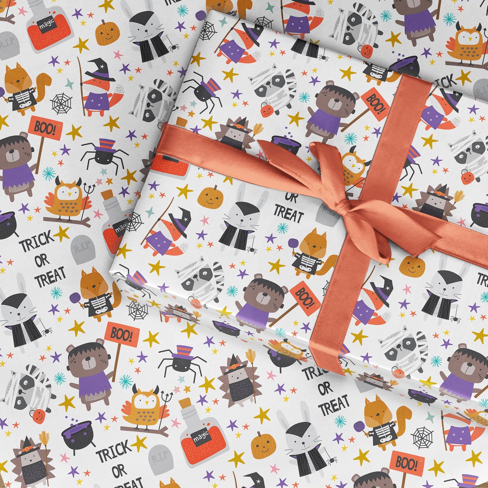 Kids Halloween Wrapping paper Halloween gift wrap Witch Etsy