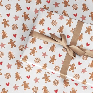 Papier d'emballage de Noël avec des biscuits en pain d'épice, papier cadeau pour homme en pain d'épice, papier d'emballage de cuisine de Noël, emballage de Noël pour le père Noël 2